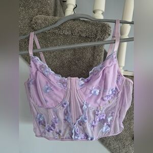 Lavender Embroidered Lace Bustier Top